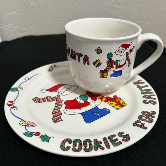 VNTG milk and cookies for santa matching plate and mug set christmas - Picture 4 of 8